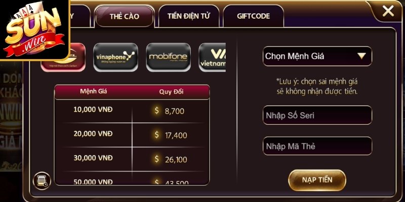 Nạp rút tiền Sunwi nhanh chóng